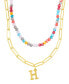 Gold Adjustable Layered Color Faux Stone Beads and Paperclip Chain Initial Necklace