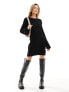 Фото #7 товара NA-KD wide rib knitted mini dress in black