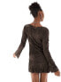 COLLUSION slash neck long sleeve crinkle mini dress in brown