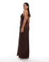 ASOS DESIGN draped satin wrap maxi dress with gold hardware and keyhole detail in chocolate Коричневый, 34 - фото #3