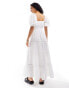 Iisla& Bird puff sleeve micro broderie maxi beach dress in white weiß, 36 - фото #4