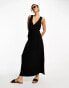 ASOS DESIGN crinkle v neck maxi smock dress with shirred waist in black