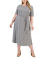Фото #1 товара Plus Size Printed Fit & Flare Tie-Waist Knit Midi Dress