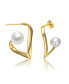 ფოტო #2 პროდუქტის Sterling Silver 14k Yellow Gold with White Freshwater Pearl Open Geometric Abstract Art Earrings