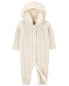 Baby Ribbed Sweater Knit Button-Front Jumpsuit - Cream 3M