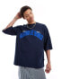 Dr Denim Curtis oversized fit around the world embroidery t-shirt in navy blue