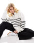 Bershka 1/4 zip sweatshirt in black & white stripe