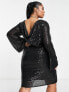 Фото #2 товара River Island Plus cowl back sequin mini dress in black