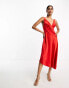 ASOS DESIGN satin cami drape midi dress with graduated hem in red