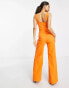 Vesper Petite tie detail wide leg jumpsuit in orange