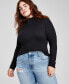 ფოტო #1 პროდუქტის Trendy Plus Size Mock-Neck Long-Sleeve Top