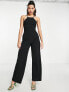 ASOS DESIGN high neck jumpsuit with cut out back in black