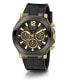 ფოტო #5 პროდუქტის Men's Multi-Function Black and Gunmetal Genuine Leather and Silicone Watch 46mm