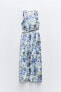 Printed metallic thread dress with cut-out
