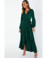 ფოტო #1 პროდუქტის Women's Satin Wrap Long Sleeve Frill Maxi Dress