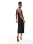 Monki strappy maxi slip dress with lace detail in black