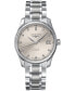 ფოტო #1 პროდუქტის Women's Swiss Automatic Master Diamond (1/20 ct. t.w.) Stainless Steel Bracelet Watch 34mm