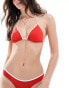 Фото #1 товара Free Society contrast multi way triangle bikini top in red and white