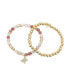 ფოტო #1 პროდუქტის 14K Gold Flash-Plated Pink Stone And Gold Bead Butterfly Bracelet Duo