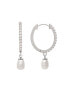 ფოტო #1 პროდუქტის Rhodium Cubic Zirconia Encrusted Hoop with Pearl Charm