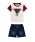 ფოტო #1 პროდუქტის Baby Boys Short Sleeve Colorblock Logo T Shirt with Knit Denim Shorts Set