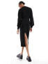 Vero Moda Aware Tall sleeve detail knitted jumper midi dress in black