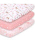 Фото #1 товара Woodland Floral 3-Pack Fitted Playard Sheets in Pink, Tan and White