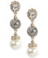 Gold-Tone Crystal Halo & Colored Imitation Pearl Linear Drop Earrings, Created for Macy's