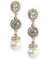 Фото #1 товара Gold-Tone Crystal Halo & Colored Imitation Pearl Linear Drop Earrings, Created for Macy's