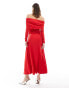 Фото #6 товара Monki long sleeve off the shoulder full length midi dress in red