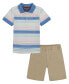 Фото #1 товара Toddler Boys Multi Stripe Polo Shirt Twill Shorts Set