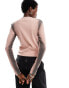 Фото #4 товара Monki jersey rib long sleeve top with pink and grey spray effect