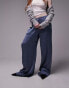 Topshop crinkle satin wide leg pull on trouser in air force blue