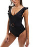 Фото #1 товара New Look frill belted swimsuit in black