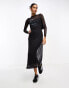 ASOS DESIGN mesh long sleeve dress with graphic in black