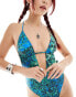 Фото #2 товара Reclaimed Vintage cutout swimsuit in blue animal print