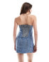 ONLY corset button down denim mini dress in blue Mittelblaues Denim, 3XL - фото #3