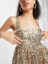 Band Of Stars premium square neck sequin corset skater dress in gold