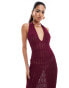 Фото #2 товара Murci halterneck honeycomb knit cut out maxi dress in deep purple