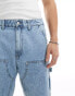 ONLY & SONS carpenter detail denim short in light blue wash