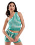 Pull&Bear crochet one shoulder top in green stripe grün, S - EU 36 - фото #1