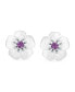 White Mother Of Pearl Mop Flower Amethyst Gemstone Accent Stud Earrings For Women .925 Sterling Silver