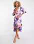 Liquorish satin wrap midi dress with puff sleeve in overscale floral print Beige Blumenmuster, 34 - фото #1