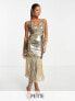 Фото #1 товара Collective the Label Petite exclusive cut-out sequin fringe dress in gold