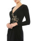 Women's Faux Wrap Long Sleeve Gown w/ Applique Detail