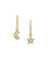 ფოტო #1 პროდუქტის Women's Sterling Silver Moon Star Cubic Zirconia Gold Plated Micro Hoop Earrings