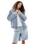 Фото #1 товара Mango oversized denim jacket in light blue