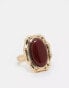 ASOS DESIGN Curve ring with real semi precious stone and bamboo design in gold tone