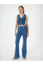 Фото #2 товара İspanyol Paça Kot Pantolon Önden Çift Düğme Detaylı Cepli - Victoria Flare Jeans
