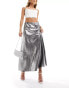 Y.A.S high waisted maxi skirt in grey metallic grau, L - фото #1